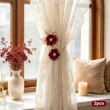 2pcs Luxury Pearl Floral Curtain Tiebacks, 3D Flower Bedroom Living Room Soft Decor Curtain Tie, Window Decoration - Alloy - View 17