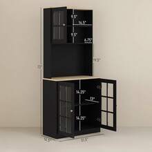 Kitchen Pantry Storage Cabinet, Freestanding Food Pantry Hutch Cabinet With Large Countertop Glass Doors And Adjustable Shelves, Modern Coffee Bar Microwave Stand Storage Organizer For Dining Room, Black - Black - View 2