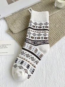 5 Pairs Autumn/Winter Retro Pattern Fashion Vintage Mid-Calf Socks, Women's Thickened Warm Knitted Socks, Suitable For Daily Wear, Home, Outdoor Sports, Matching With Boots, Sneakers, Slippers - Multicolor - View 8