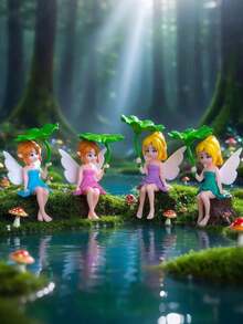 4pcs/1pc Resin Lotus Leaf Fairy Girl Decor, Car Dashboard Decoration, Fairy Statue, Lotus Fairy Figurine, Fairy Garden, Flower Pot, Garden Decor, Home Decor, Decorative Item, Birthday Desktop Cute Decor, Micro Landscape Decor, Holiday Decor, Cute Desktop Decor, DIY Fairy Potted Plant Mini Landscape Garden Handmade Decor Accessories, Suitable For Office, Car And Exquisite Decoration - A - View 5