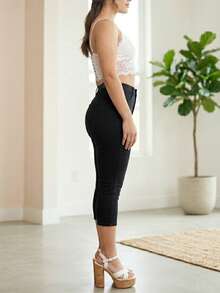 P J PINEDA JEANS CASUAL STRETCH DENIM CAPRI PANTS HIGH WAIST - Black - View 3