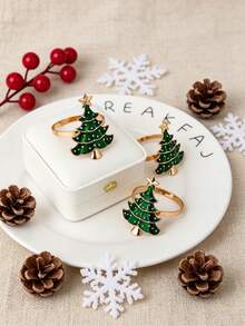 Christmas Napkin Rings, Christmas Table Decor, 2-50pcs Elegant Christmas Tree Napkin Rings, Green Christmas Tree Napkin Rings, Suitable For Birthday, Farmhouse, Wedding, Thanksgiving, Perfect For Buffet Table Decoration - Multicolor - View 8