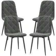 Set Of 4 Dining Chairs With Backrest, Velvet Look, Padded And With Metal Legs, For Dining Table, Grey. - 灰色 - 查看 1