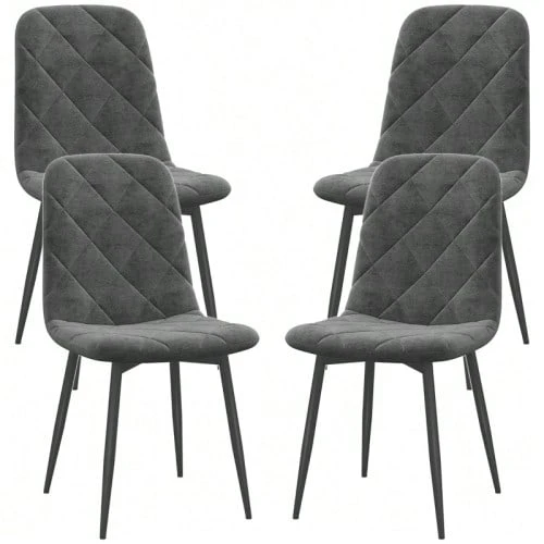 Set Of 4 Dining Chairs With Backrest, Velvet Look, Padded And With Metal Legs, For Dining Table, Grey. - 灰色 - 查看 1