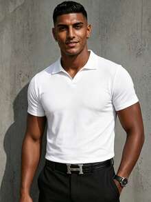 Men's Summer Lightweight Solid Color Short Sleeve Polo Shirt, Suitable For Summer Outdoor Activities - White - View 5