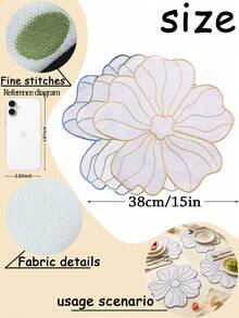 1-12pcs Large Petal White Gold Thread Embroidered Placemats, Southern French Cream Style Thickened Fabric Heat-Resistant Non-Slip Table Mats, Garden Party Anniversary Wedding Banquet Outdoor Picnic Spring Summer Table Decor - Multicolor - View 3