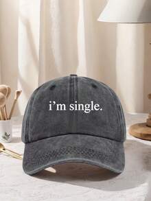 1件中性款「I'm Single」印花棒球帽 可調節設計 適合徒步登山、旅行與戶外活動 - 多色 - 查看 5