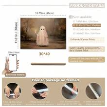 1pc Framed Canvas Wall Art, Cute Pink Ghost Holding Candle Canvas Wall Hanging, Vintage Autumn Forest Oil Painting, Dark Academia Style Halloween Atmosphere Decor, Suitable For Modern Home Decor, Room Decor, Dorm Decor, Bedroom Decor, Bathroom Decor, Kitchen Decor, Dining Room Decor, Living Room Decor, Office Decor, School Decor, Ghost Art, Gothic Halloween Poster, Halloween Decor, Halloween Home Decor, Ghost, Horror Decor - Pink Ghost - View 15