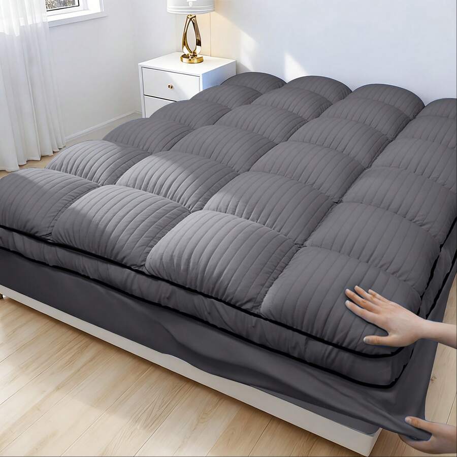 Quilted Mattress Pad Designed To Fit Snugly, Featuring A Cooling Pillow Top And Breathable, Fluffy Softness, Suitable For Mattresses With Depths Ranging From 8 To 21 Inches - Light Grey - View 1