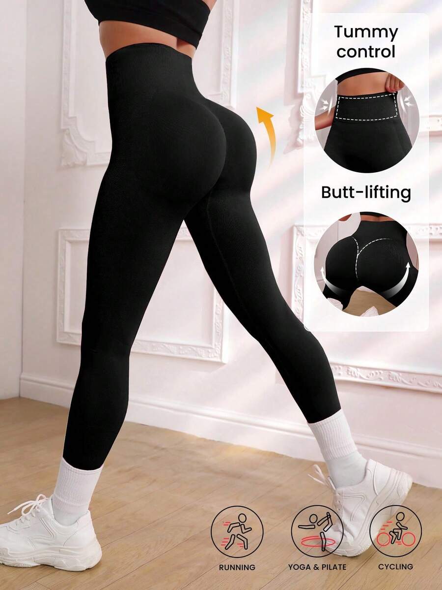 Ins Women's Shaping Leggings Peach Butt Lift Waist Control Tummy Control Leg Shaping Slimming Ruched Design Soft Fabric Black