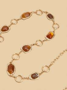 1pc Vintage Gold Waist Chain Belt, Caramel Gemstone Waist Chain; Y2K Belt, Summer Accessories, Ibiza Accessories; Suitable For Ball Gown, Bridesmaid Dress And Evening Wear, Matching Daily Outfits, Shopping, Dating, Casual, Party - Gold - View 4