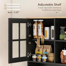 Kitchen Pantry Storage Cabinet, Freestanding Food Pantry Hutch Cabinet With Large Countertop Glass Doors And Adjustable Shelves, Modern Coffee Bar Microwave Stand Storage Organizer For Dining Room, Black - Black - View 6