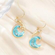 Best-Selling Luxury Wave Double Drop Earrings For Women, Creative Ocean Series Inlaid Versatile Ear Jewelry, Exquisite Holiday Birthday Gift - Gold - View 5