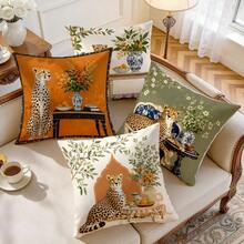 4pcs/1pc French Indoor Leopard & Floral Pattern Pillow Covers, Single-Sided Printed Cushion Covers, Suitable For Living Room, Bedroom, Home Decor, All-Season Use - Multicolor - View 6
