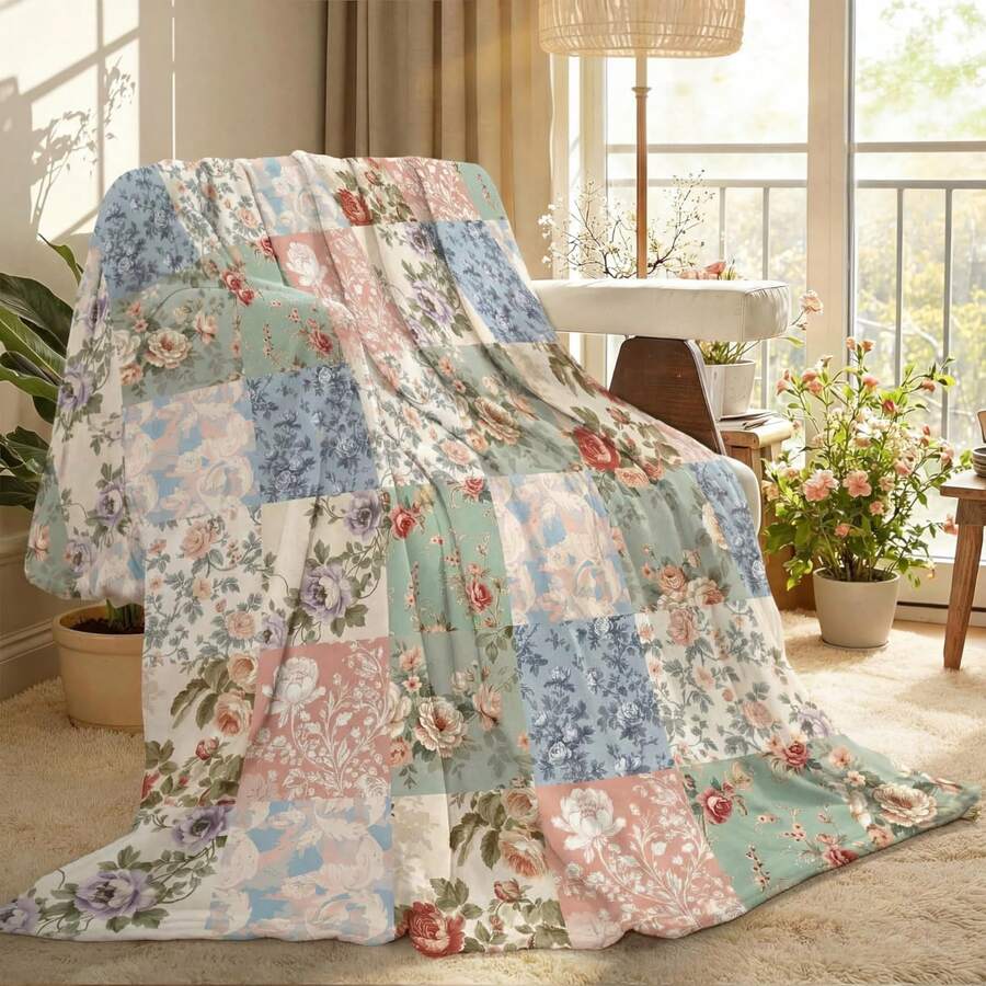 Bohemian Style Pastel Floral Pattern Blanket, Ultra Soft Blanket, Suitable For Sofa And Bed, Holiday Theme Cozy Blanket, Spring And Summer Warm Gift - Multicolor - View 1