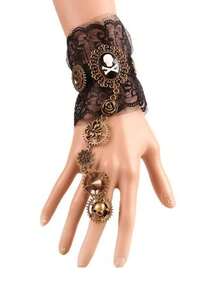 1pc Women's Vintage Pirate Steampunk Gear Lace Skull Mechanical Ring Bracelet (Random Style), Halloween - Multicolor - View 3