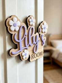 2D Personalized Bedroom Door Sign, Daisy Flower Pattern, Wooden & Acrylic Mixed Style, Personalized Room Identification Plate, Exclusive Bedroom/Dorm Private Space Decor Door Sign Gift, Healing Sweet Style Home Ritual Door Sign - Multicolor - View 6