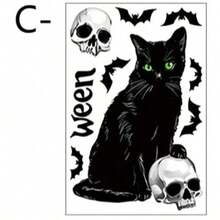 1pc Halloween Black Cat Static Window Sticker, Removable Glass Sticker, Cat And Bat Design, Suitable For Living Room And Bedroom Windows, Holiday Party Supplies. - Multicolor - View 10