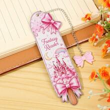 Kawaii Pink Bow Popsicle Shaped Metal Bookmarks, Fantasy Romance Reader Printed Stainless Steel Page Marker With Decorative Bow Chain, Cute Literary Souvenir For Teen Girls - Square - View 9