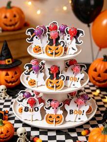 48pcs Halloween Lollipop Cards, Cute Ghost Pumpkin Witch Lollipop Tags, BOO Slogan, Non-Scary Cartoon Design, Trick Or Treat, Halloween Party Favors, DIY Crafts, 2026 Halloween Decor, Ghost Party Decorations, Classroom Craft Activities - Halloween Ghosts - View 4