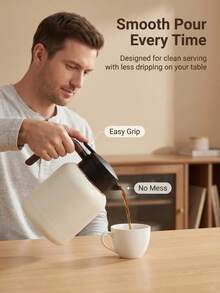 1.5L Insulated Thermal Coffee Carafe, Large Capacity Stainless Steel Tea Pot With Wooden Handle For Home Office Daily Use - Multicolor - View 7