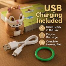 A Squirrel Shaped Early Childhood Education Scanner With 55 Double-Sided Flashcards, Suitable As An Interactive Learning Toy For Children Over 3 Years Old. It Has Natural Phonics And Recording Functions, Is A Screen Free Early Childhood Education Toy - Brown - View 2