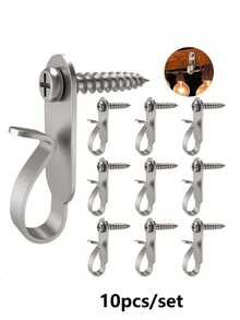 10pcs Stainless Steel Wall Hooks, Modern Style Easy Install Screw-In Hooks, Suitable For Hanging Christmas Lights, String Lights, LED Light Clips - Silver - View 7