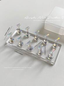 3D Resin Acrylic Rectangular Right-Angle Ripple Base Nail Art Display Stand With Aurora White, Purple, Pink, Champagne, Alloy Gold And White K Finger Holder Practice Tray Set, Korean-Japanese Style Floral Laser DIY For Home, Outdoor, Women, Mom, Sister, Wife, Girlfriend, Wedding, Nail Salon, Beauty Parlor, Valentine's Day - Multicolor - View 8