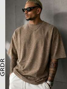 GRDR Men's Solid Color Washed Short Sleeve T-Shirt, Comfortable And Breathable For Summer Wear - Brown - View 3