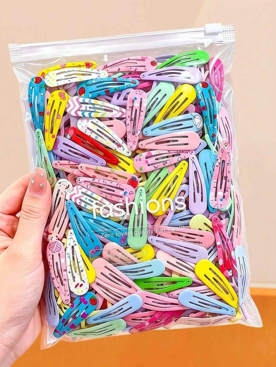 12/24/36/60pcs Colorful Printed BB Clips, Y2K Sweet Cute Hair Accessories, Durable And Hair- - Suitable For Women And Girls, Daily Essential - Multicolor - View 1