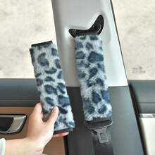 2pcs Personalized Leopard Print Plush Car Seat Belt Shoulder Pads, Anti-Chafe Shoulder Strap Covers, Universal Fit Car Interior - A - View 5