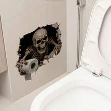 1PC 2D Broken Wall Ghost Bathroom Wall Sticker, Self Adhesive Horror Zombie With Toilet Paper Decal, Halloween Prank Decor For Restroom Tile - 1PC - View 8
