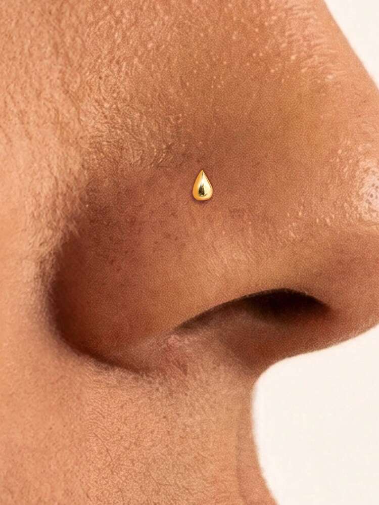 1pc Water Drop 925 Sterling Silver Women's Ear Studs, Tiny Zirconia Flat Back Cartilage Studs, Suitable For Helix, Cartilage, Nose Piercing, Daily Wear, Wedding Party, Exquisite Jewelry - Gold - View 2