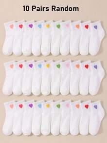 10/5 Pairs Random Color Mid-Calf Socks, Cute Heart Print Design, Soft ...