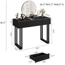 Escritorio moderno de vanidad led con espejo iluminado, mesa de vanidad de maquillaje de iluminación de 3 colores ajustable con 2 cajones de almacenamiento, mesa de vestidor de marco de metal resisten - Negro - Ver 2