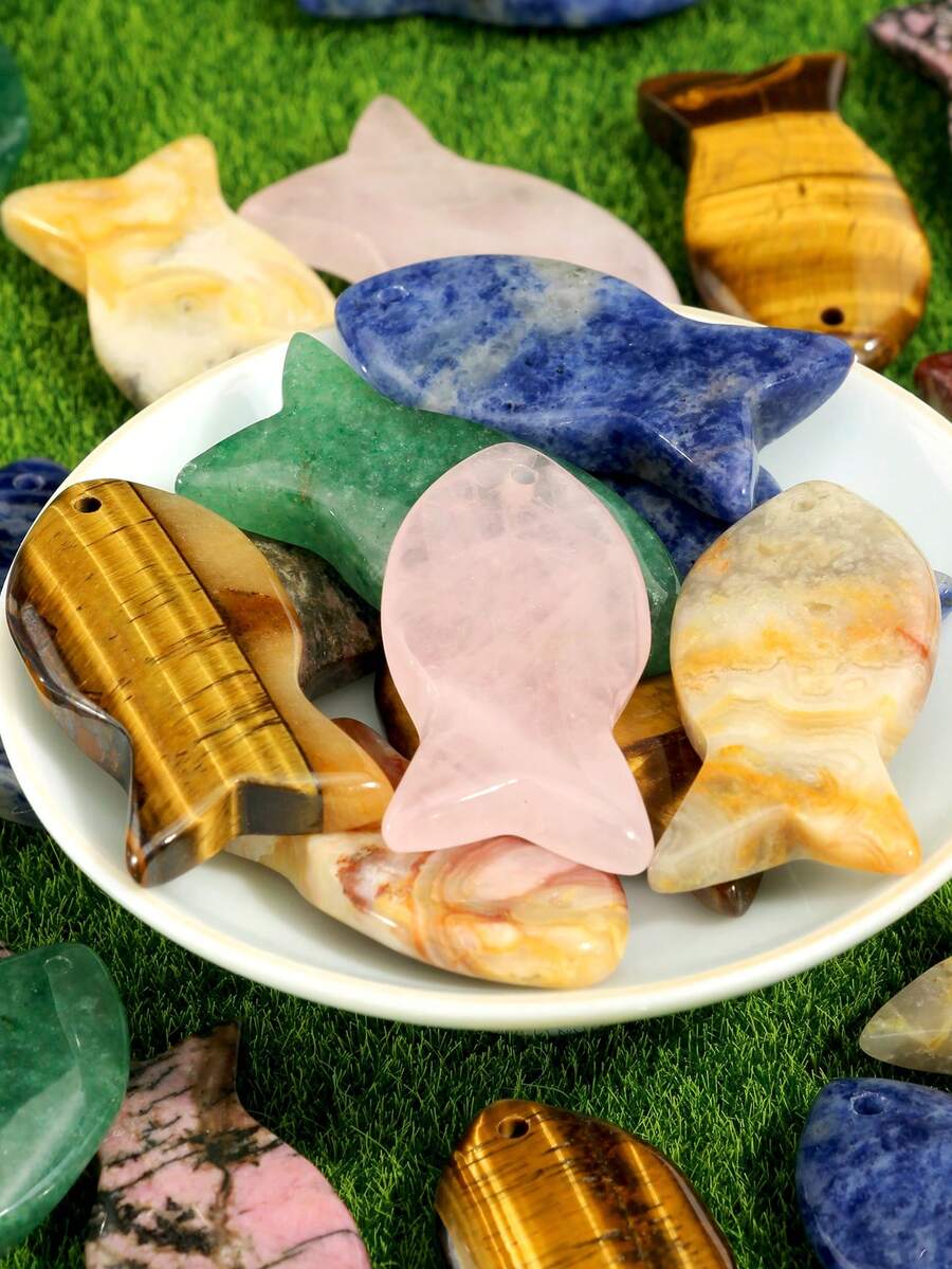 1件可愛天然石魚形吊墜，海洋風半寶石飾品配件，創意手工禮物素材，療癒水晶