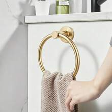 1pc Wall-Mounted Towel Ring Holder, Bathroom Kitchen Storage Accessory, Drill-In Screw Installation, Durable Towel Hook Above Sink Countertop, Towel Rack - Towel Ring Rack - View 4