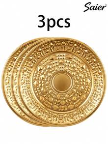 6pcs/3pcs/1pc Gold Round Rippled Stainless Steel Dinner Plate Set, 25cm/9.8in Size, Suitable For Japanese/ Home Kitchen/Restaurant/Outdoor Party Gatherings And More. Student Tableware/Party Tableware Set. - Multicolor - View 17