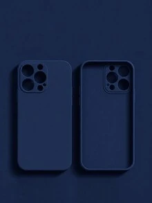 VRNOEI Deep Blue Slim Fashion Straight Edge Phone Case, Lens Protection Design, Shockproof Function, Compatible With IPhone 11 12 13 14 15 16 17 Pro Max - Dark Blue - View 2