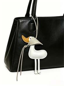 1pc Lucky Yellow Duck Keychain, Genuine Leather PU Material, Handmade, Cute Cartoon, Car Key Ring, Bag Pendant, Gift For Female Friends And Sisters - Multicolor - View 2