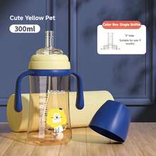 Minitutu 1 buah Botol Susu Bayi Kartun Singa 240ml/300ml Mulut Lebar dengan Pegangan, Cocok untuk di Rumah dan Perjalanan - Kuning, biru, hijau - View 9