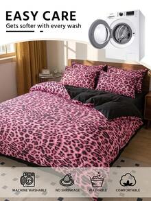 2/3件組粉色豹紋被套組，床上用品，臥室裝飾，透氣柔軟，不含被芯，適用於單人/雙人/加大/特大床，四季通用，家用紡織品，可機洗 - 彩色 - 查看 7
