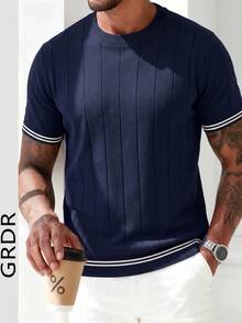 GRDR Men's Summer Ribbed Crew Neck Loose Fit Thin Knit Short Sleeve Sweater - Navy Blue - View 4