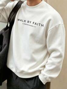 SU ER Men's Casual Crew Neck Sweatshirt, Autumn/Winter, Street Style Essential - White - View 6