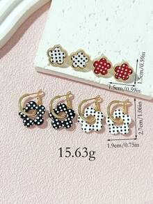 LADYCOCO 4 Pairs Fashionable Cute Polka Dot & Clover Earrings With Floral Pendant Earrings Set, Suitable For Women's Daily Wear - Multicolor - View 2