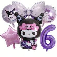 New Cartoon Purple Character Aluminum Foil Balloons With Numbers 1-9, Cute Cartoon Theme Birthday Party Decoration Props, Atmosphere Photo Decor, Number & Bow Balloon Combo Set - As Shown In the Figure - View 6
