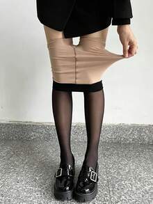 1 Pair Women's Solid Color Minimalist Tight Leggings, Black Sheer Tights, Sexy Pantyhose - Black - View 7