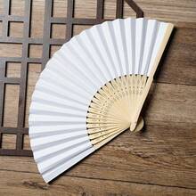 1pc Wedding Party Paper Fan, Bride Handheld Folding Fan, Bamboo Handheld Folding Fan, DIY Hand-Painted, Suitable For Bridal Shower, Bridesmaid Gift, Party Decoration - Pink - View 6