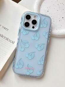 1PC Ins Style Fresh Blue Cherry Phone Case Compatible With IPhone 16 Pro Max, Apple 15 New 16 Pro, 14, 13, 16, 15 Pro, 17 Pro Max, 17 Pro, 17 Air, Silicone Shockproof Protective Cover For Women - Baby Blue - View 5