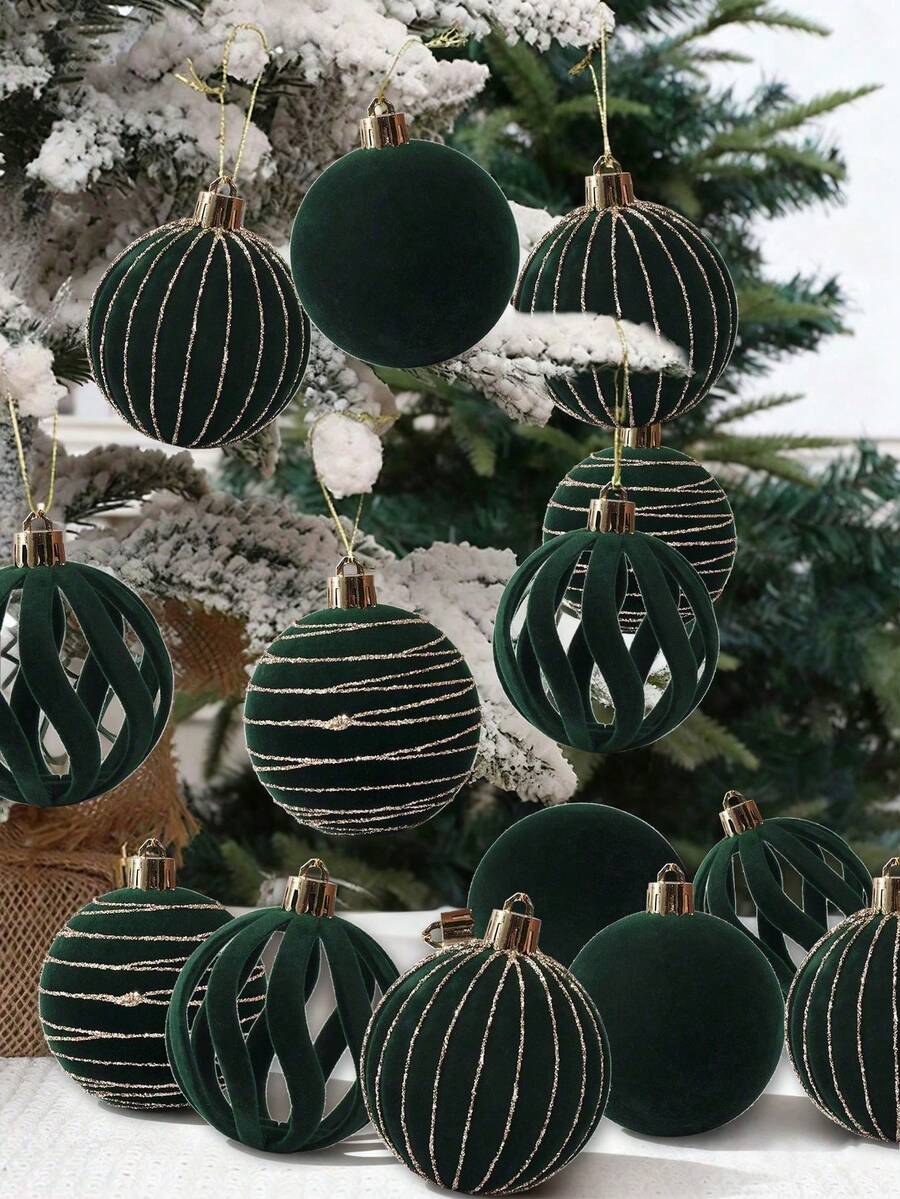 12pcs Christmas Ball Ornaments, Christmas Hanging Decorations For Holiday Party, Winter Atmosphere Decor, Christmas Party Decoration Gift - 4cm Dark Green Christmas Ball - View 1